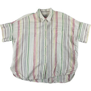 Madewell Shirt Womens M Oversize Relaxed Short Sleeve Rainbow Stripe Pattern